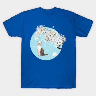 White Cherry Blossom Kitty T-Shirt